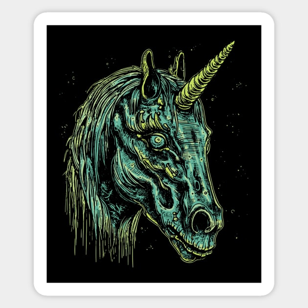 Vintage Zombie Unicorn Head Illustration - Macabre Fantasy Art Sticker by Soulphur Media